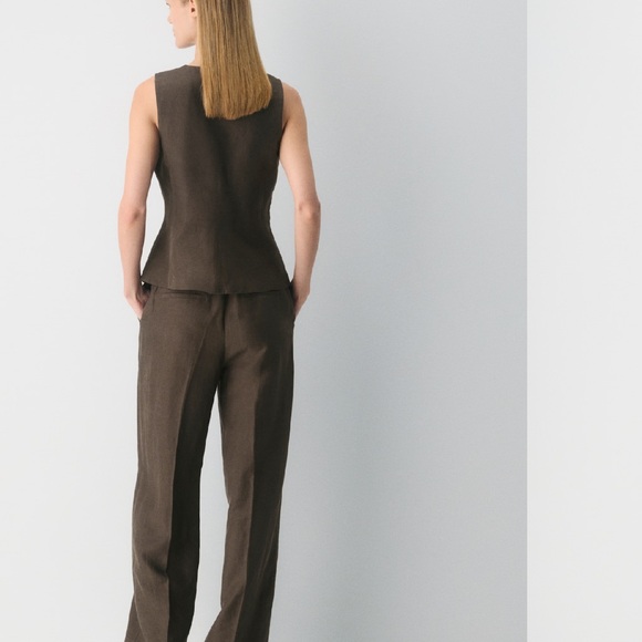 Aritzia Brown Wide-Leg Linen Trousers US 2 NWOT - Picture 5 of 9
